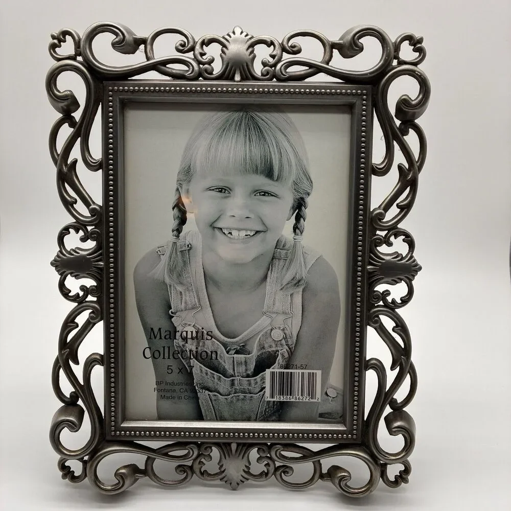 Marquis Collection Pewter Ornate Photo Frame Holds 5”x7” Picture Gorgeous Detail